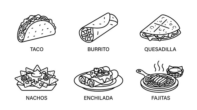 Mexican Food Line Art Icon Set for Menu Design