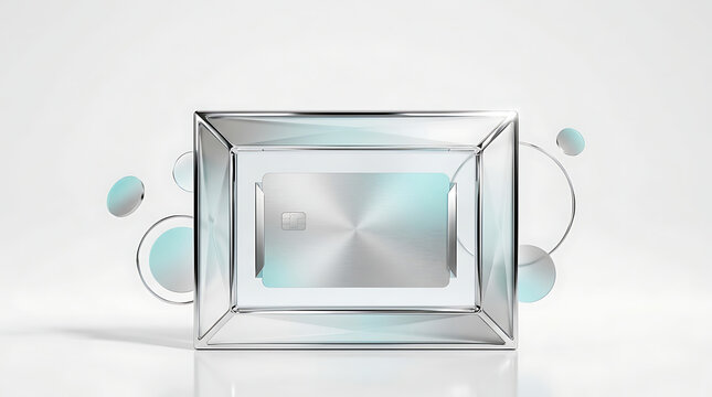Credit card in a glass box with floating bubbles
