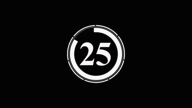 Minimalist thirty second countdown animation with circular loading indicator on black background for motion graphics