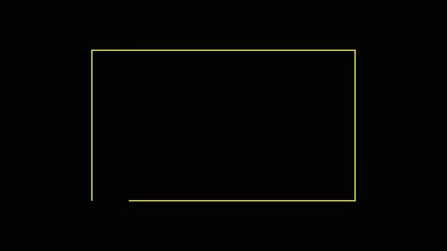 Minimalist yellow line animation drawing a rectangular frame border on solid black background with motion