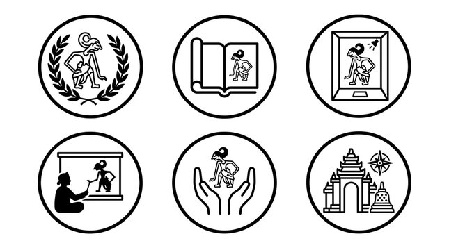 Indonesian Cultural Heritage and Wayang Shadow Puppet Icon Set