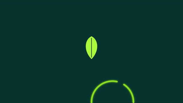 Green leaf animation inside glowing circle for sustainable energy and eco-friendly branding 4k