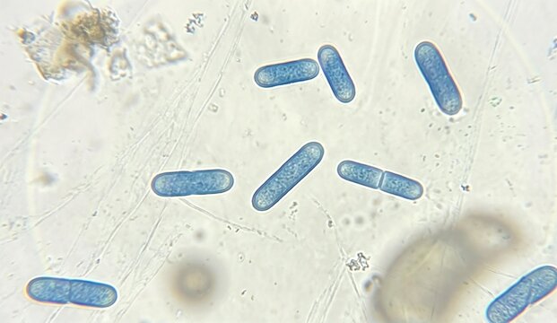 Light Microscopic View of Rod-Shaped Bacilli Bacteria on Lab Slide