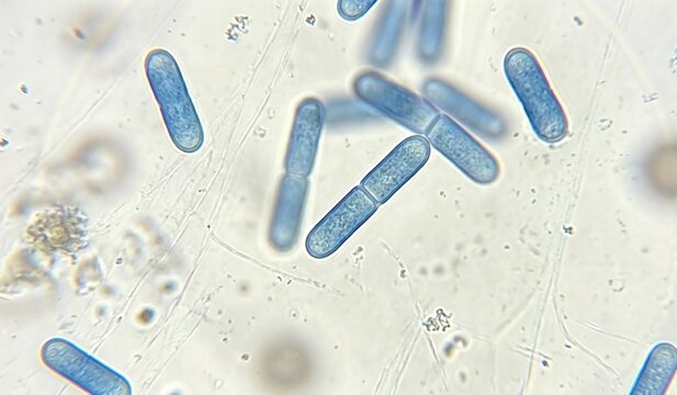 Light Microscopic Image of Rod-Shaped Bacilli Bacteria Cells on Slide