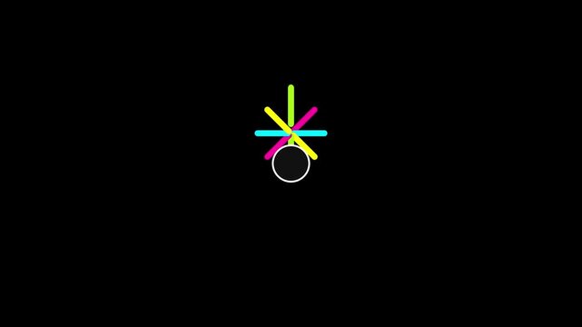 Minimalist abstract loading spinner animation with rotating colorful neon lines on 4k black background