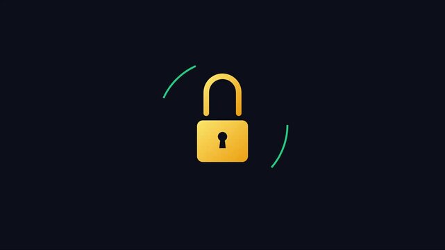 Minimalist digital security padlock animation with rotating loading for cybersecurity and data protection concepts 4k