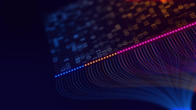 Abstract Data Flow: Digital Stream with Glowing Lines & Code