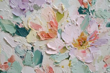Obraz premium Pastel floral oil painting with textured abstract blossoms