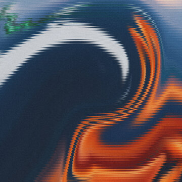 Finely textured cobalt expanse, dominated by a stark, serrated alabaster surge, dramatically juxtaposed against a sinuous, rippling flame-orange