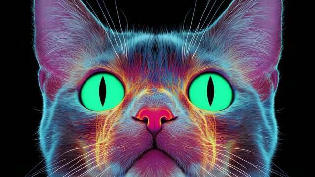 selective focus cat brain mri scan with vibrant neural activity visualization