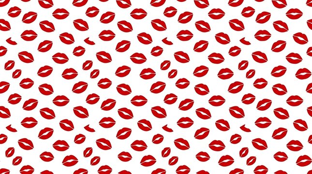 Seamless pattern with red lipstick kiss marks on white background