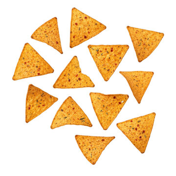 Golden triangular spice seasoned chips isolated transparent background isolated on transparent background