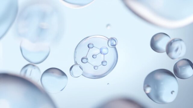 molecule inside liquid bubble, cosmetic essence 3d cosmetic background.