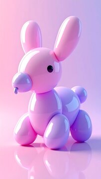 Cute Pink Balloon Animal Rabbit Toy Illustration.