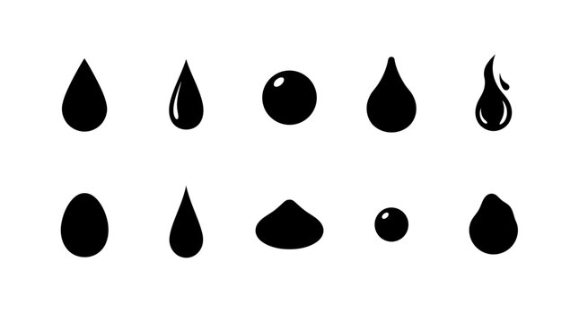 Water Drop Silhouette Collection Set of Ten Liquid Shapes and Droplets Icons