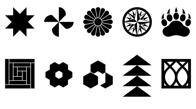 Japanese Family Crest Mon Vector Set Featuring Traditional Mon Monshō Symbols and Geometric Patterns