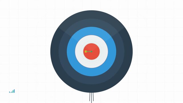 Marketing Target Strategy 3D Animation Arrow Hitting Bullseye with Growing Bar Chart for Business Goals