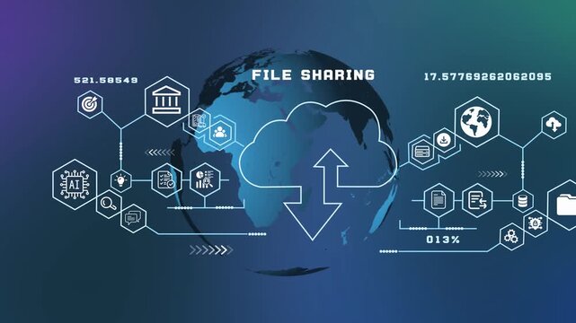 Digital file sharing visualization with cloud collaboration, secure enterprise connectivity and online document transfer.