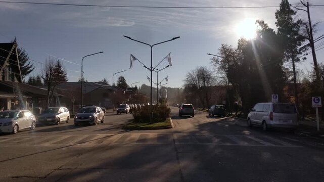 Argentine Flags Decorating the Street in Villa La Angostura During May