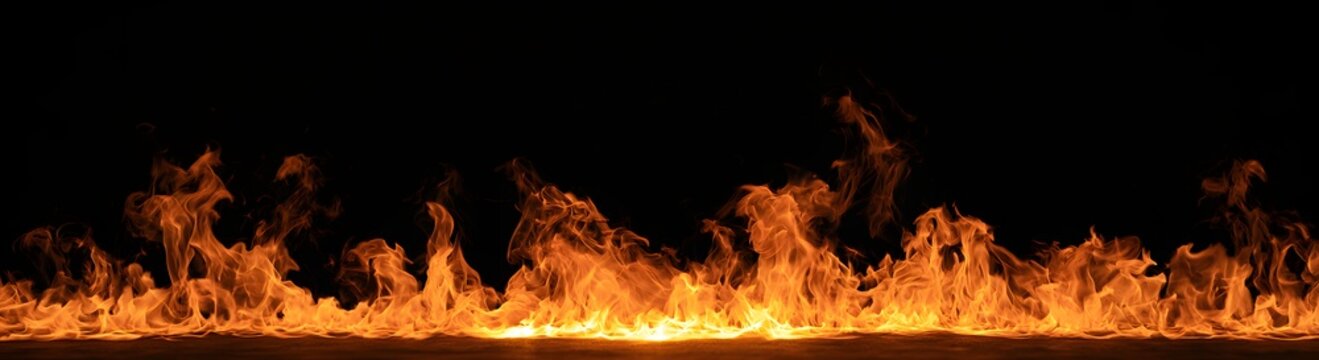 Orange flames spreading across a black background / 黒い背景を横切って広がるオレンジの炎