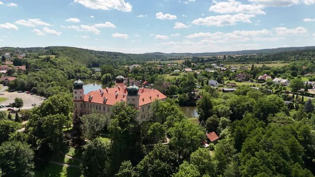 Mn&iacute;&scaron;ek pod Brdy Chateau in summer - Aerial drone view
