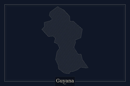 Guyana map silhouette with dotted pattern on dark blue background, minimalist South American country outline vector, professional geographic cartography