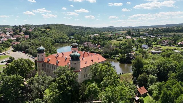 Mn&iacute;&scaron;ek pod Brdy Chateau in summer - Aerial drone view