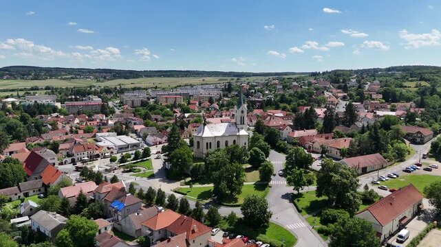 Saint Wenceslaus Church in Mn&iacute;&scaron;ek pod Brdy - Aerial drone view
