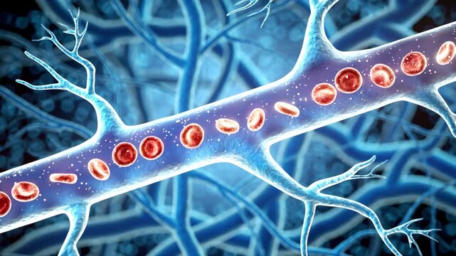 Blood vessels through which red and white blood cells flow.