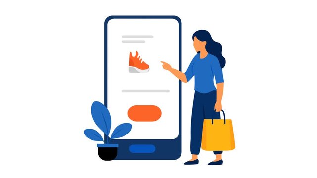 Modern Online Shoe Shopping Mobile App Animation with Gently Moving Sneaker Flat Vector Illustration