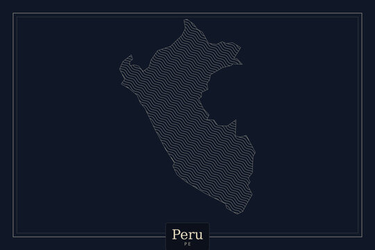 Peru map vector illustration, minimalist dotted outline of Peru on dark blue background, professional geographic cartography for business infographics
