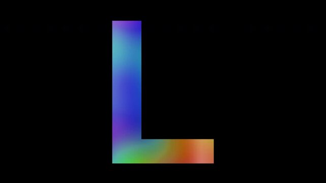 The uppercase letter "L" featuring colorful, abstract patterns, alpha channel, loop
