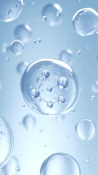molecule inside liquid bubble, cosmetic essence 3d cosmetic background.