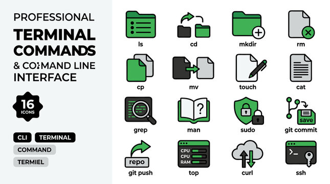 Professional Terminal and Command Line Interface Icons Set
