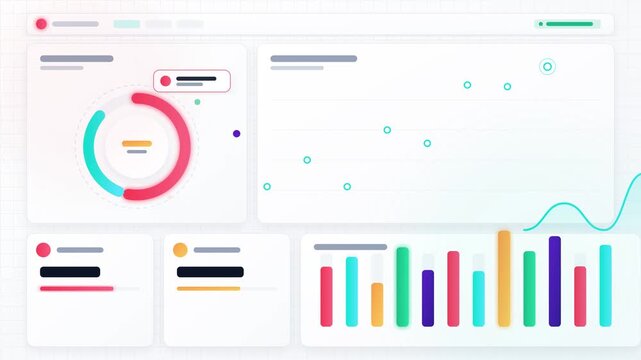 Business data dashboard with animated charts and graphs