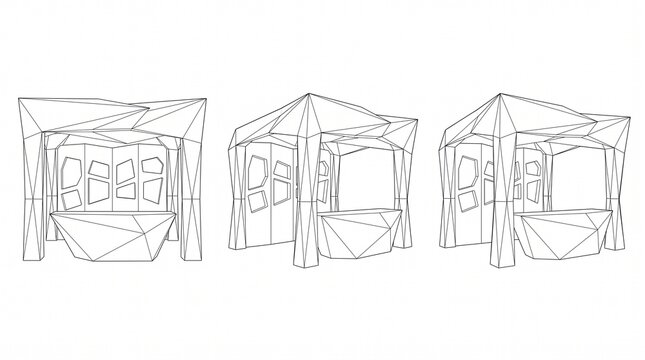 3D Wireframe Kiosk Set: Low Poly Exhibition Booth Models for Trade Shows and Promotions