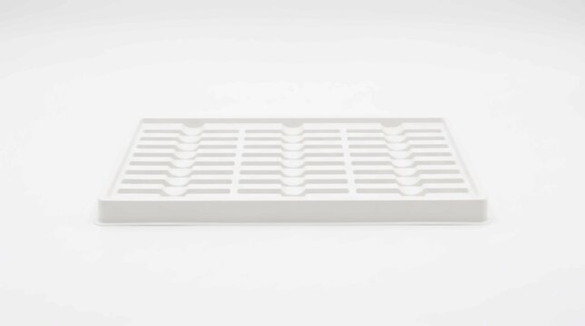 White plastic sorting tray featuring organized slots for industrial packaging components on a bright clean background