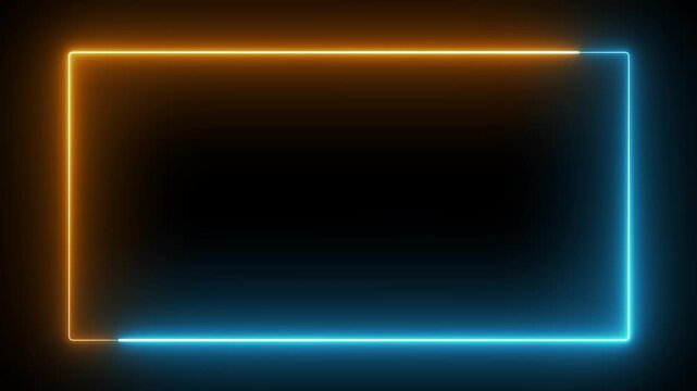 A rectangular frame made of two moving neon lights. A popular abstract background overlay seamless vaporwave animation. Rectangle frame neon color motion graphic