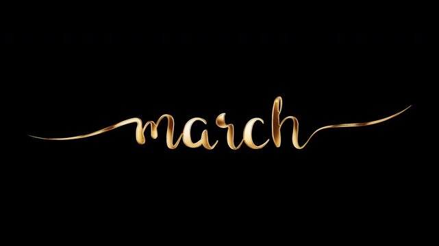 Animation word of March golden shine light motion text with light effect on black abstract background. promote advertising concept isolate using QuickTime Alpha Channel proress44