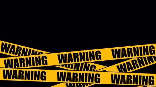 Animated yellow Warning caution tape lines on transparent background. Vertical layout for crime, danger, or social media stories. MOV.