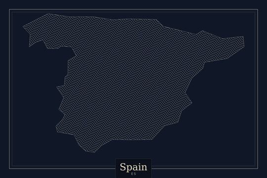 Minimalist Spain map vector illustration, dark blue silhouette of Spanish territory, modern geographic outline for travel and business infographics