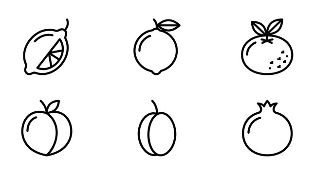 Minimalist Fruit Line Icon Set for Web and Print Design