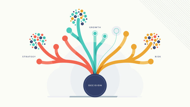 Modern decision tree with branching colorful ribbons &ndash; Suitable for business intelligence charts, strategic choice slides, or risk evaluation graphics.