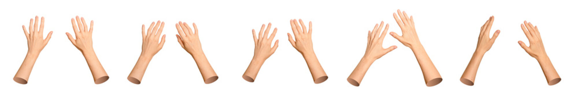 Top view set of hands typing on invisible keyboard. Collection of computer work, messaging and