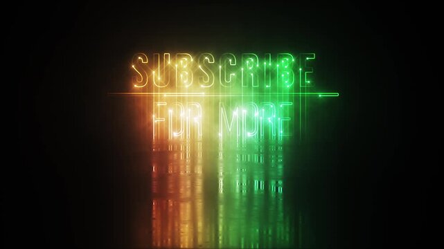 Subscribe For More glow colorful neon laser text glitch effect animation cinematic title on black abstract background.