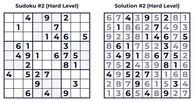 Classic hard sudoku worksheet with completed answer key for advanced logic practice and challenging brain training