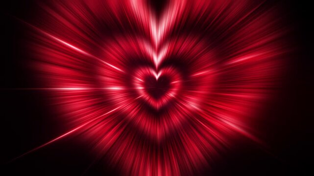 Animation VJ loop of beautiful radial shine ray red heart abstract for technology background. Abstract motion background with shining lights. 