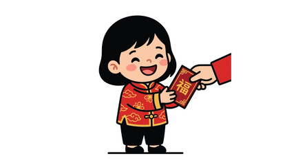 Fototapeta premium Chinese New Year Child Receiving Red Envelope with 