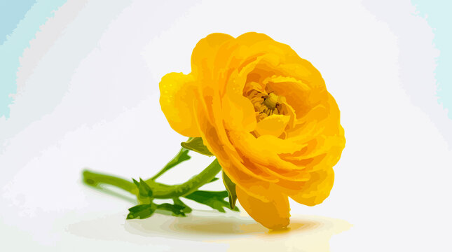 Single bright yellow persian buttercup flower isolated on white background