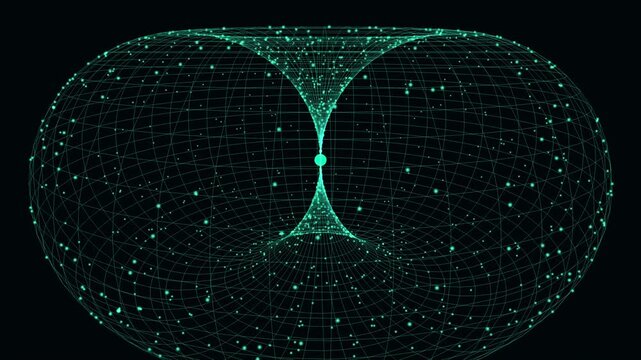 Abstract futuristic digital network mesh and particle data visualization animation on dark background